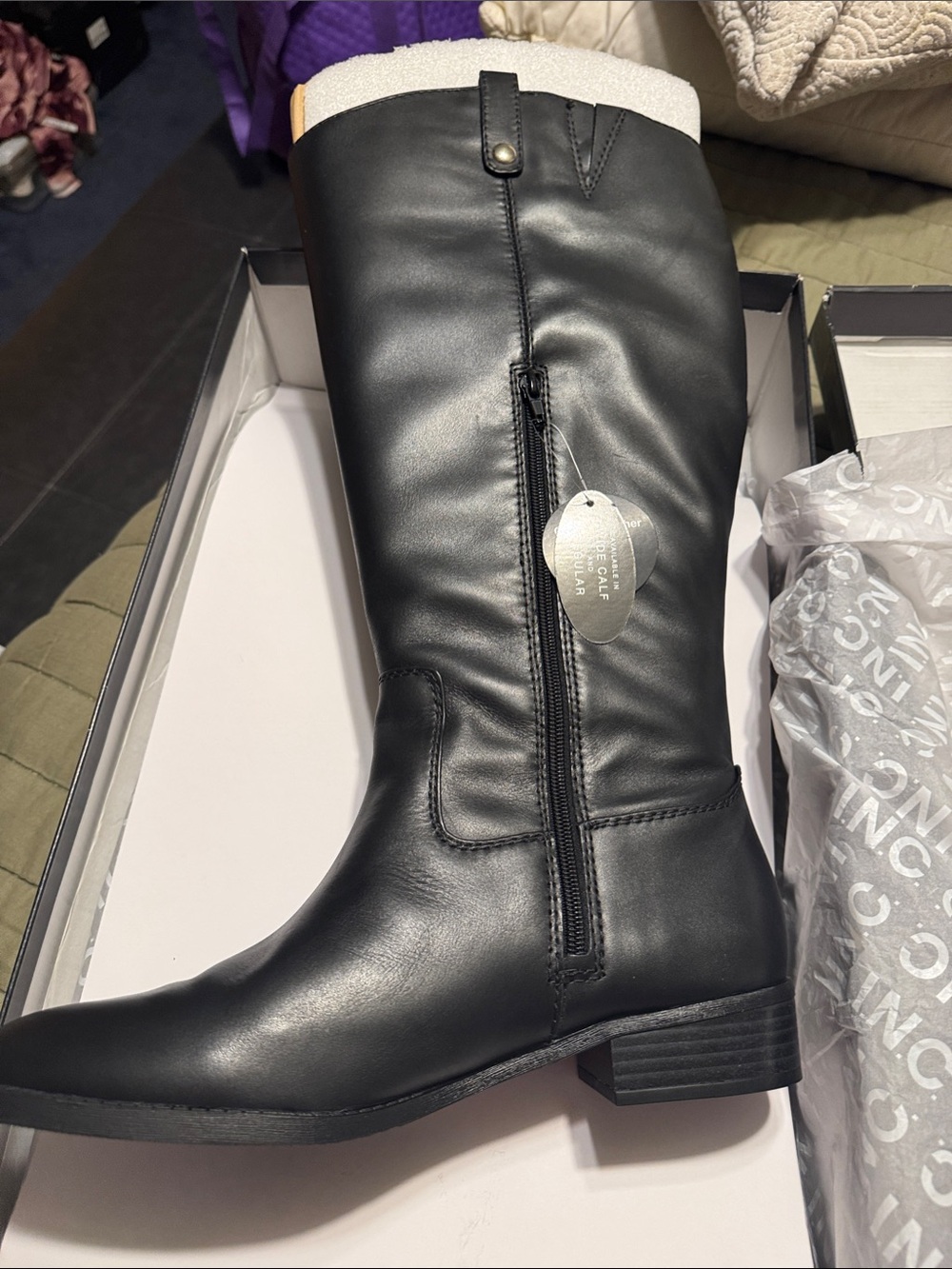 INC International Concepts Black Over-the-Knee Faux Leather Riding Boots